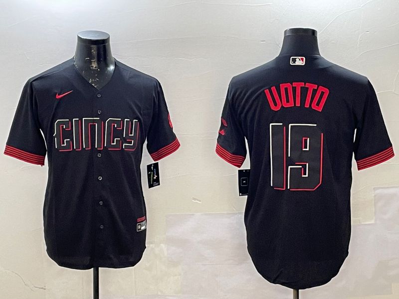Men Cincinnati Reds 19 Uotto Black City Edition Game Nike 2025 MLB Jersey style 1